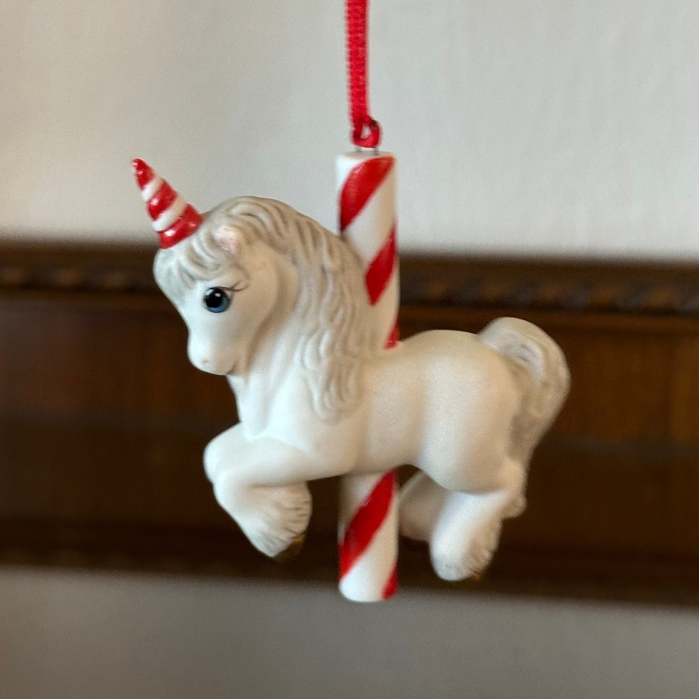 Vintage 1989 Hallmark Keepsake Unicorn Carousel Candy Cane Christmas Ornament